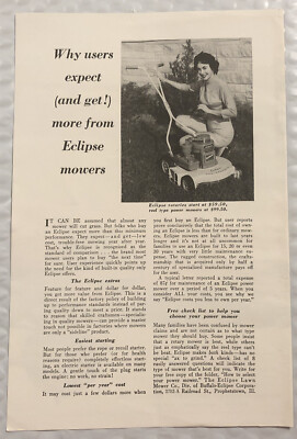 Vintage 1957 Original Print Ad Full Page - Eclipse Mowers - Why Users Expect