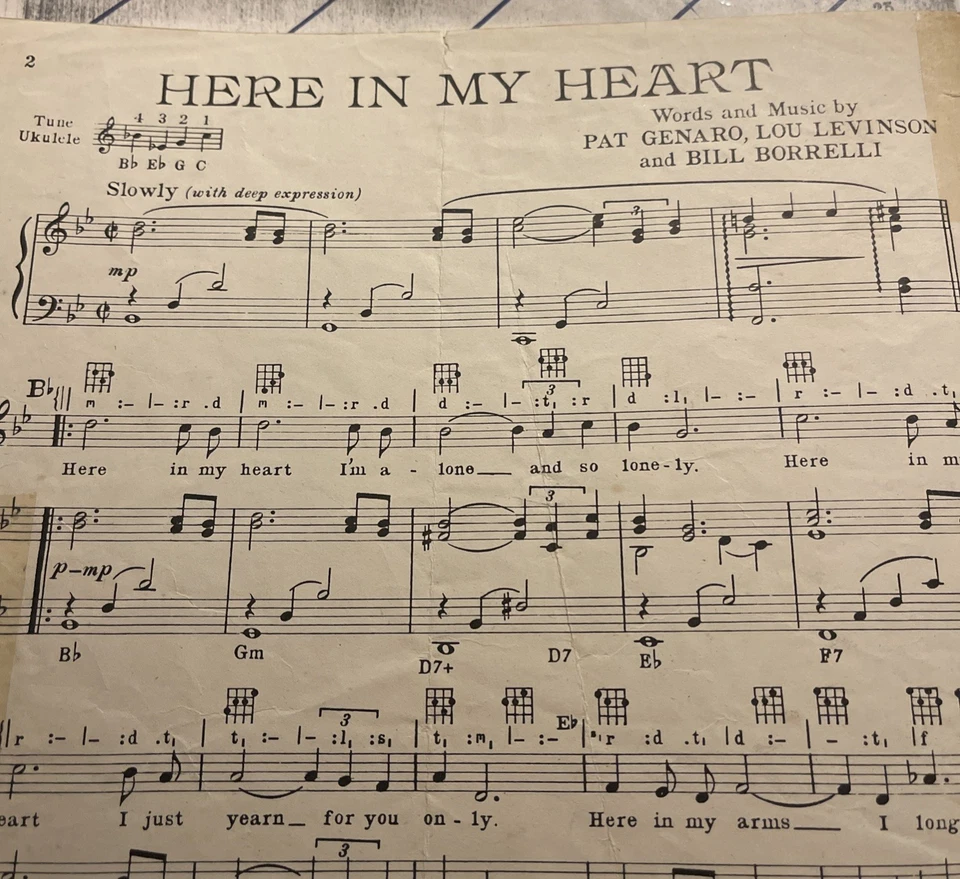 “HERE IN MY HEART” - Sheet Music. A Super Music Copy! - Image 2 of 2