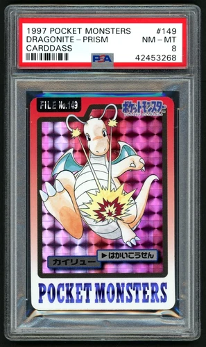 1997 POCKET MONSTERS CARDDASS #149 DRAGONITE PRISM PSA 8