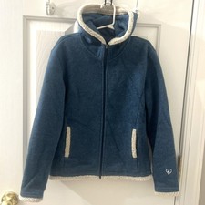 Kuhl Girls Outdoor Blue Teal Apres Hooded Fleece Zip Sweatshirt Jacket L 12 