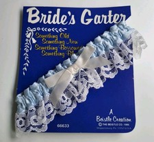 Vtg Brides Garter Blue Satin Withwhite Lace And A Tiny Bow "Something Blue"11301