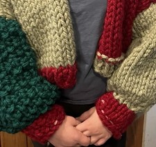 Hand Knitted Chunky Cardigan Woman One Size Cropped  Long Sleeve