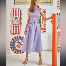Hunter Bell Women's Louise Dress |$485.00 blue stripes bow maxi fall party nwot