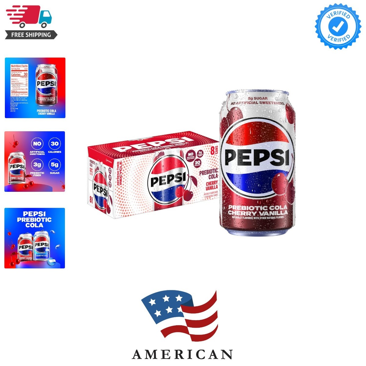 Pepsi Prebiotic Cola, Cherry Vanilla, 12 fl oz Cans 8 Pack, 30