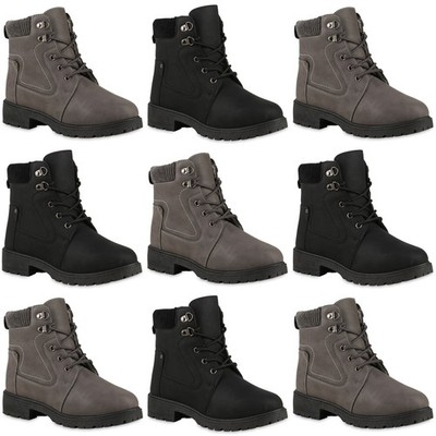 Damen Warm Gefüttert Worker Boots Stiefeletten Profil-Sohle Schuhe 838053 Mode