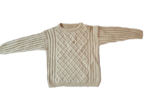 Vintage Irish Wool Cable-Knit Fisherman Sweater Unisex XL;Nepal; Needs Mending - Image 1