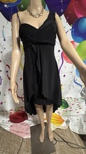 Mystic Black One-Shoulder High-Low Party Dress, Sequin Accents, Size Medium (D1)