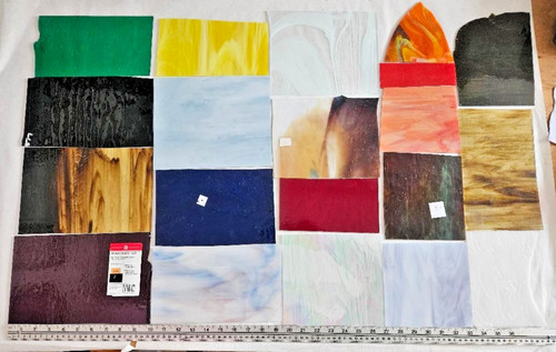 9 lb. 14 oz / Assorted Multicolor Stained-Glass Large Scraps/Sheets