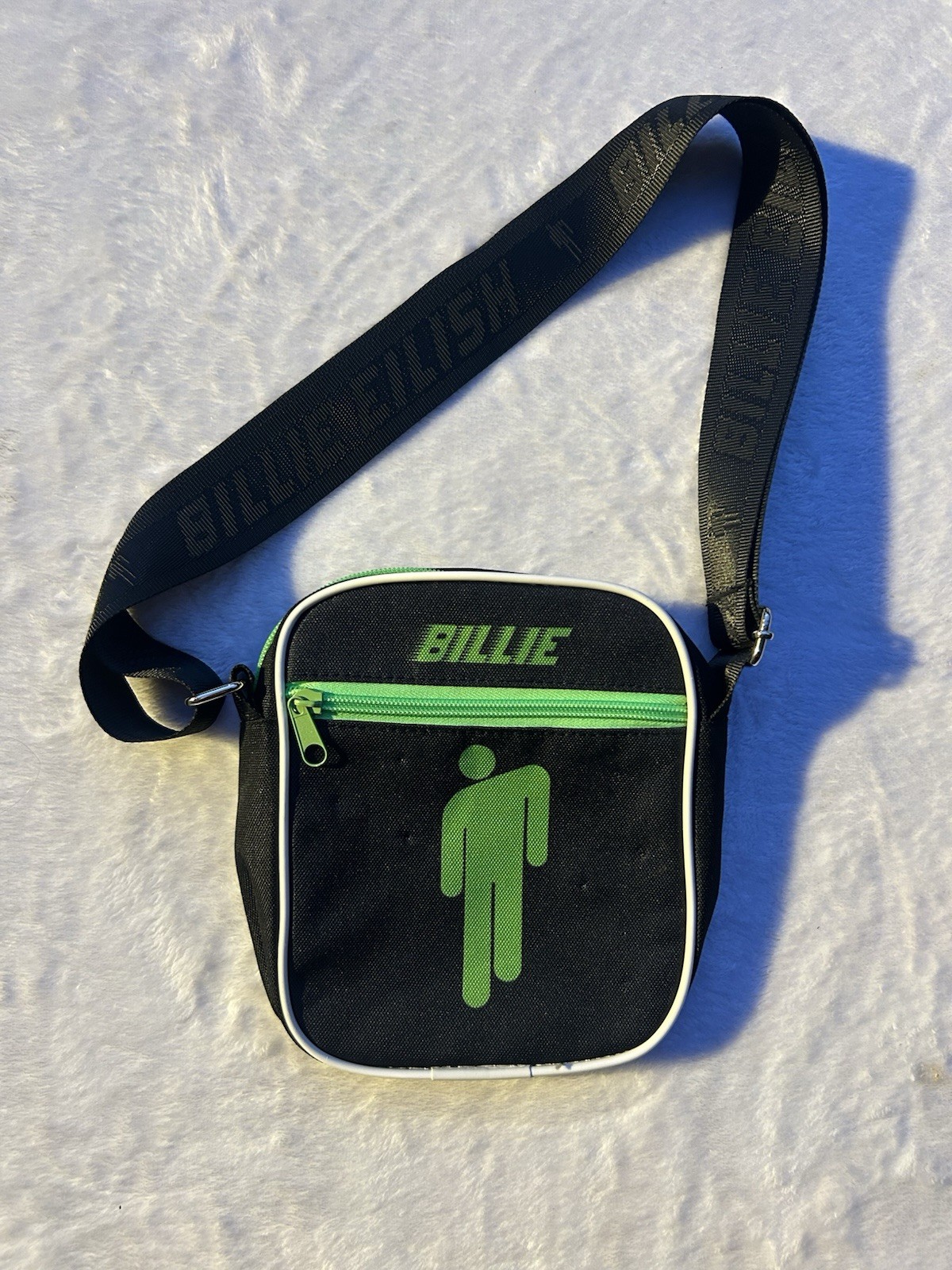 Billie Eilish Small Black/Green Logo Crossbody Bag Zip Closure Adjustable Strap