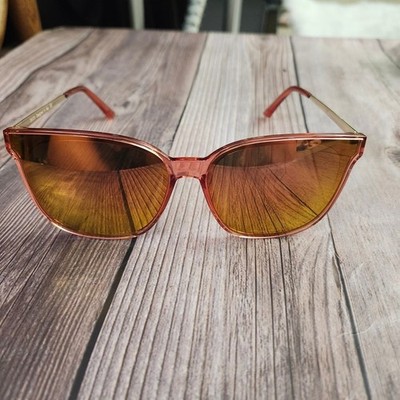 DUCO Retro Oversized Square Sunglasses Translucent Pink Rose Gold Mirror Lenses