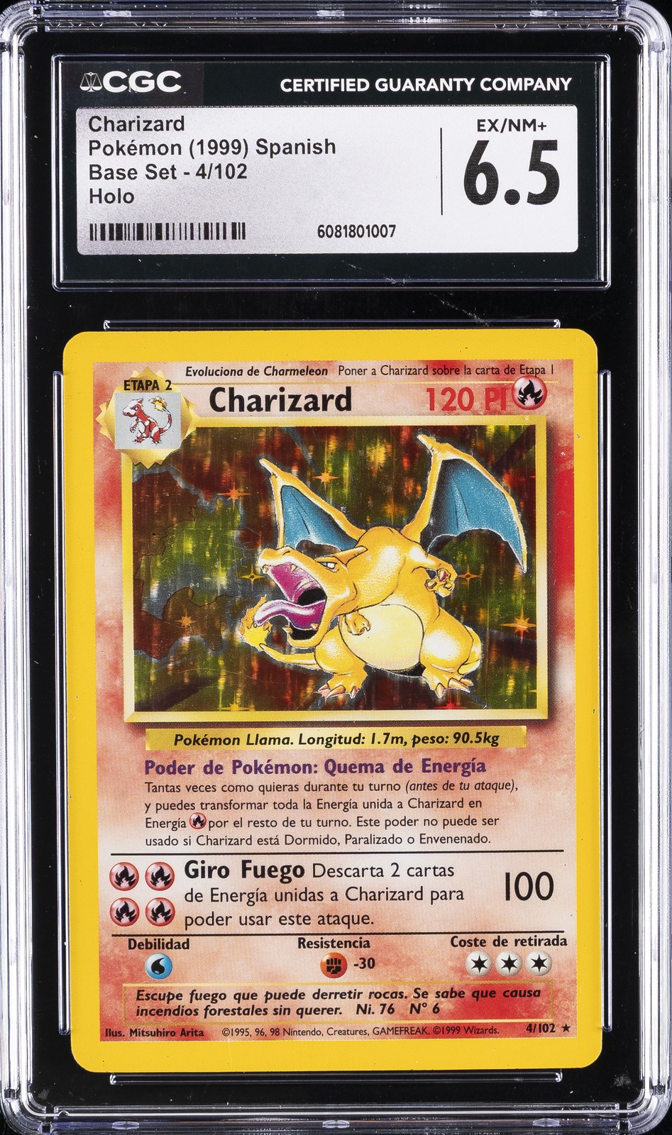 1999 SPANISH BASE SET #4 CHARIZARD CGC 6.5