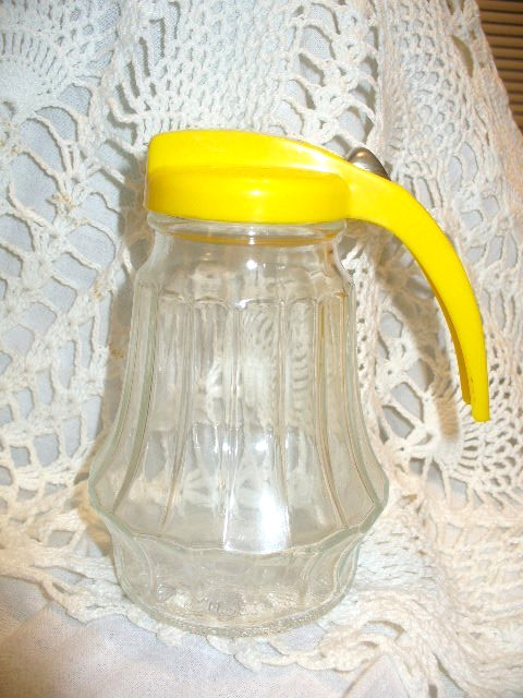 Federal Tool Corp A 1 Chicago Glass Syrup Jar Dispenser Yellow Lid Handle Vntg