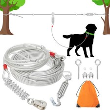 100 Ft Dog Tie Out Cable with 10Ft Runner Cable - Heavy Duty Long Dog Leash for