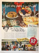 1948 A&P Super Markets Christmas Vintage Print Ad Holiday Sideboard Merry Feast