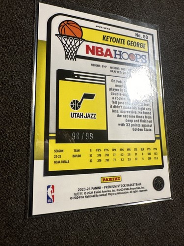 2023-24 Panini NBA Hoops Premium Stock Keyonte George #98 Blue Disco Prizm /99 - Picture 3 of 3