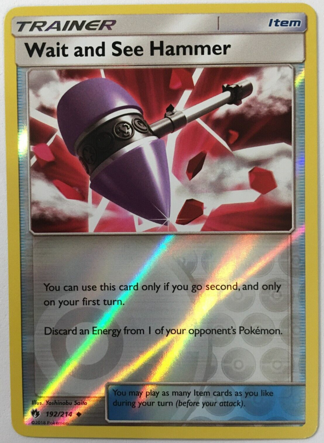 POKEMON WAIT AND SEE HAMMER 192/214 LOST THUNDER UNCOMMON REVERSE HOLO NM