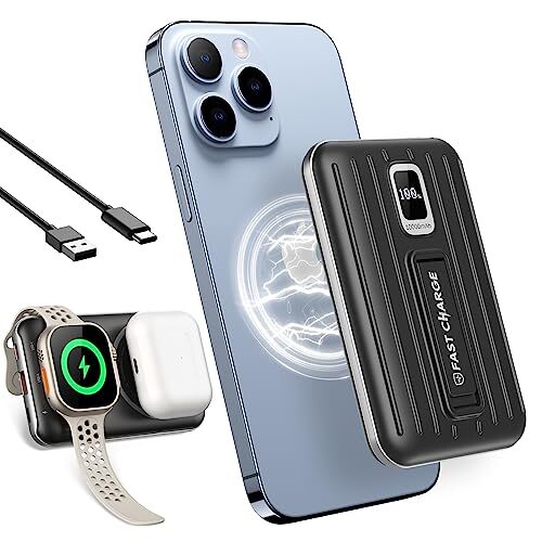 Coolreall [4 in 1] Magnetic Wireless Power Bank, Slim 10000mAh Portable