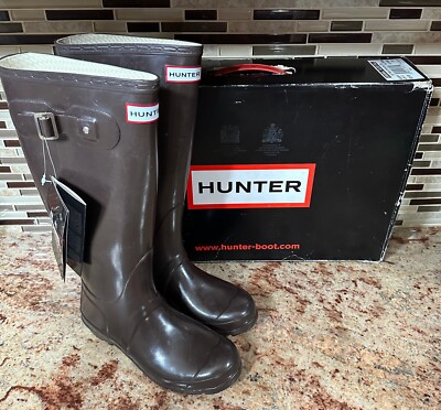 Hunter Original Gloss W23616 Rubber Boots Sz 7 Female - Chocolate