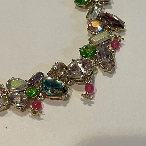 Betsey Johnson Statement Necklace Multicolor Mixed Crystal Adjustable Link - Picture 6 of 10