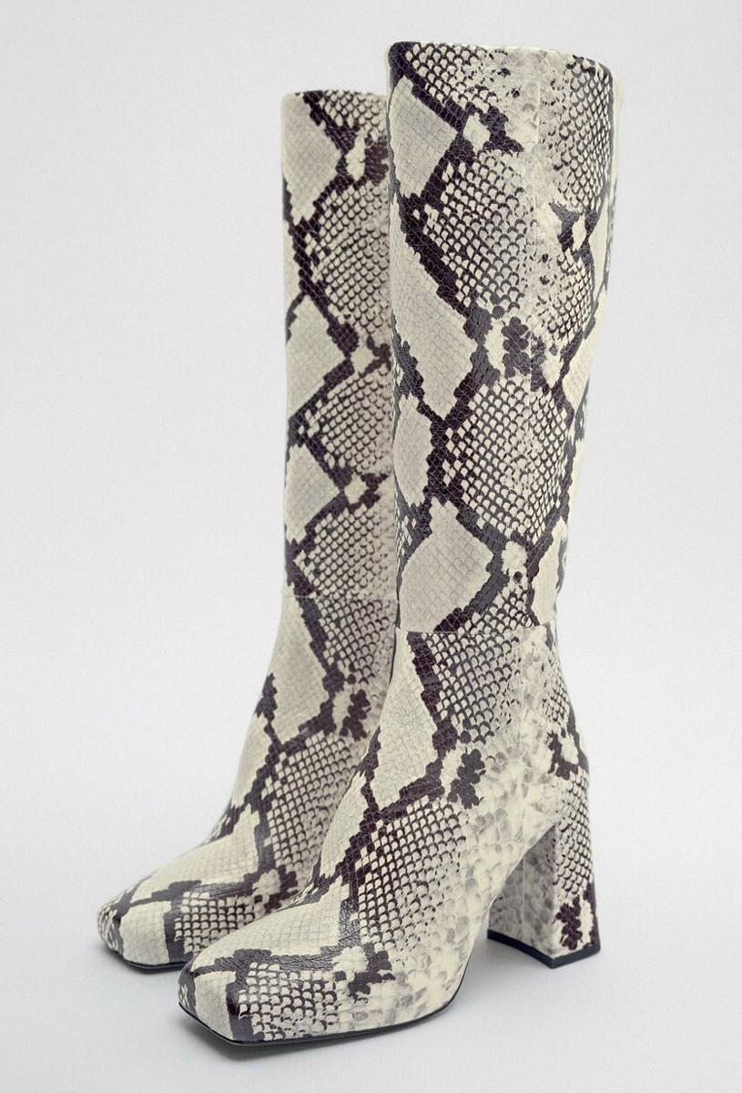 ZARA SNAKESKIN KNEE HIGH HEELED BOOTS SIZE 6.5 | eBay
