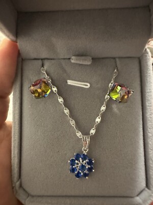 Cadena   De Plata 925 dije Y Aretes Set De 3 Piezas