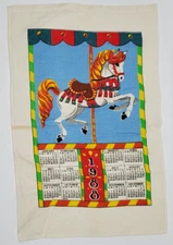 Vintage 1988 Carousel Horse Linen Fabric Wall Hanging Cloth Calendar
