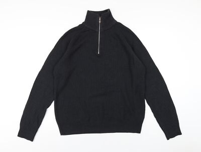 Research Garments Herren Schwarz High Neck Acryl Pullover Pulli Größe L Langarm