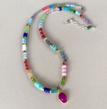  348 Natural Multi Gemstones Sundance Charm Sterling Silver Handmade Necklace