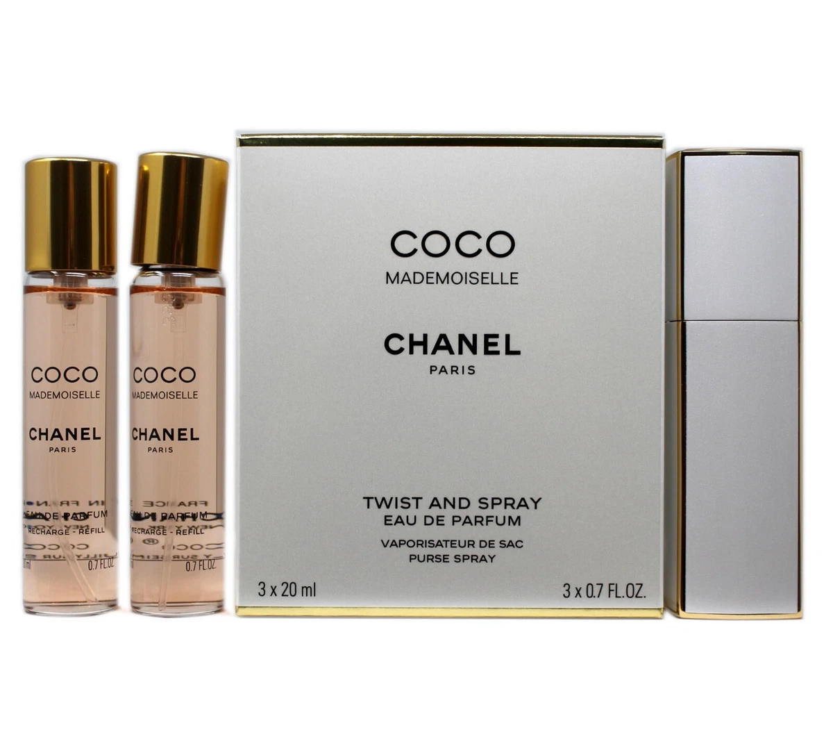 CHANEL MADEMOISELLE TWIST AND SPRAY DE PARFUM PURSE 3x20ML NIB | eBay