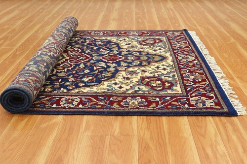 Hand Knotted Living Room Oushak Blue Carpet Turkish Oriental Wool Area Rug 4x6ft - Picture 8 of 14
