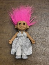 Russ Tracey Troll Doll Silver Prom Dress Hot Pink Hair Brown Eyes