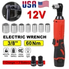Electric Cordless Ratchet 3/8" Right Angle Wrench Impact Power Tool +2 Batteries