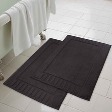 Leo Cotton Solid Modern Geometric Border Absorbent Bath Mat, Set of 2