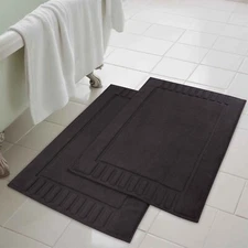 Leo Cotton Solid Modern Geometric Border Absorbent Bath Mat, Set of 2