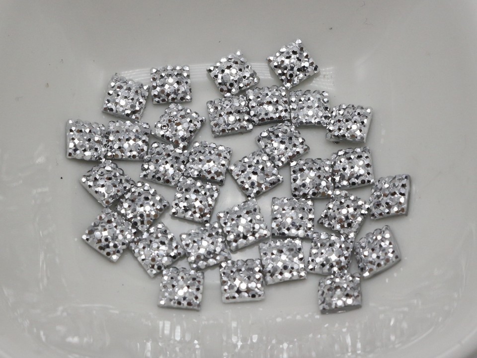 500 pcs Silver Acrylic Square Flatback Dotted Rhinestone Gems 6X6mm | eBay