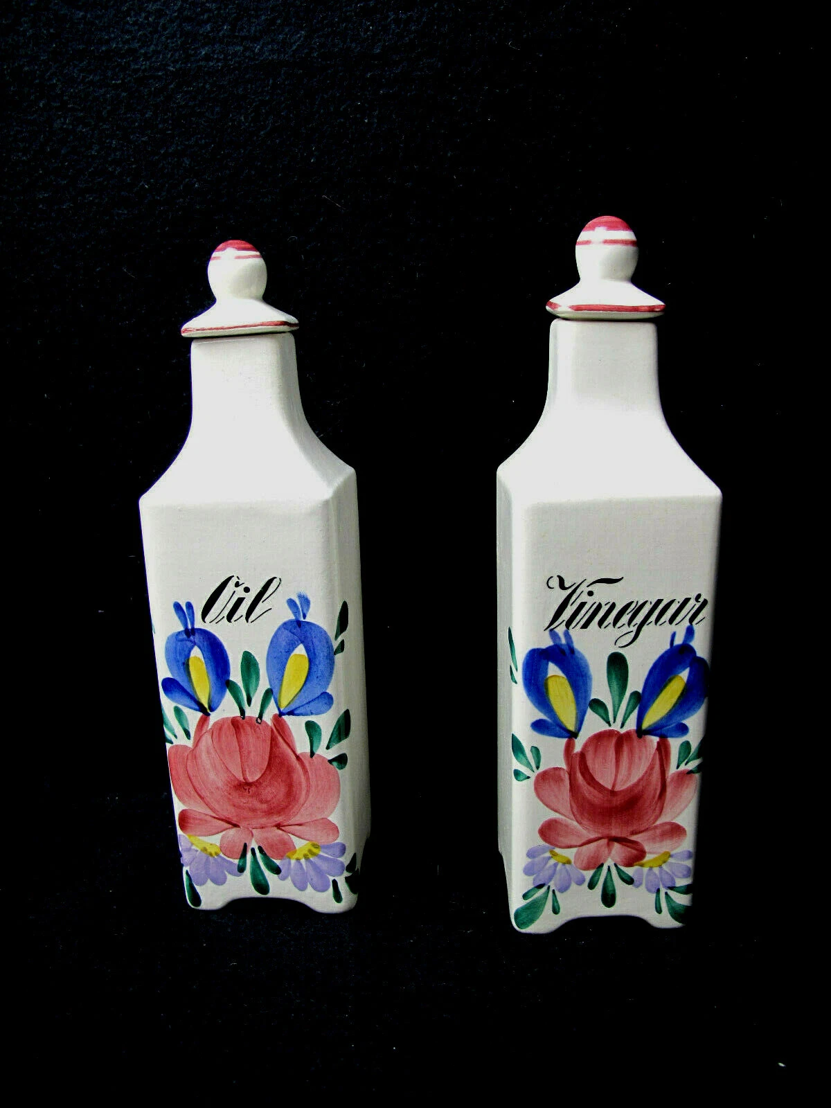 Vintage RBEIN Porcelain Oil & Vinegar Dispensers Germany 9" H Hand painted