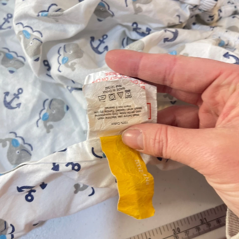 Sábana bajera cuna plátano gris azul ballenas 100% algodón clásico moderno Foto 3 de 4