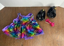 Build A Bear Workshop Purple Rainbow Sequins Party Dress Black Shoes BABW Outfit