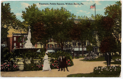 1914 Wilkes-Barre PA Fountain Public Square View Luzerne County RARE DB Postcard