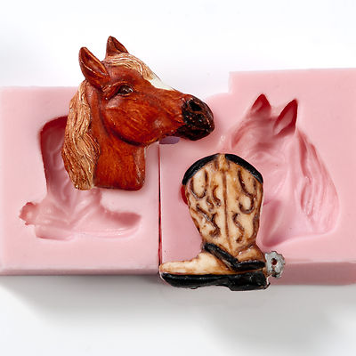 Silicone Mold Set Horse Cowboy Boot Cake Decorating Mould Fondant Clay  (206)