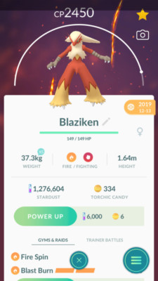 Pokemon Trade GO - Blaziken Blast Burn & 2nd move unlocked for PVP Ultra
