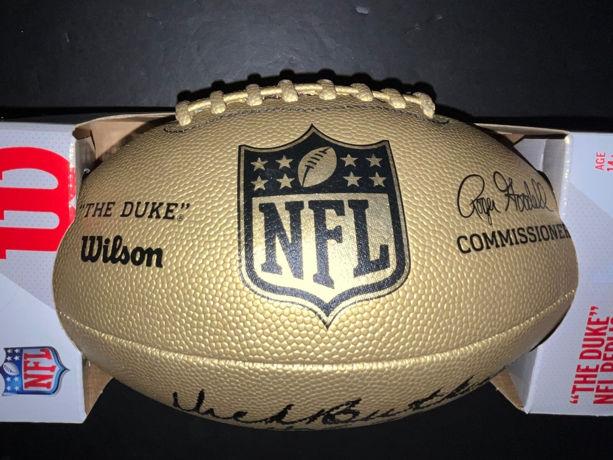 Dick Butkus Bears Signed NFL Gold Football Beckett HOF 79 & 8 x