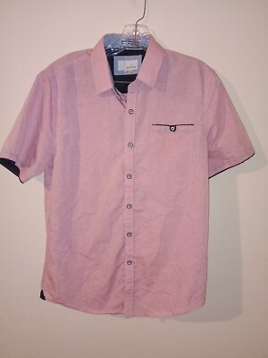 Craft+Flow Button Front Up Dress Shirt S Short Sleeve Pink Men's Collared Top