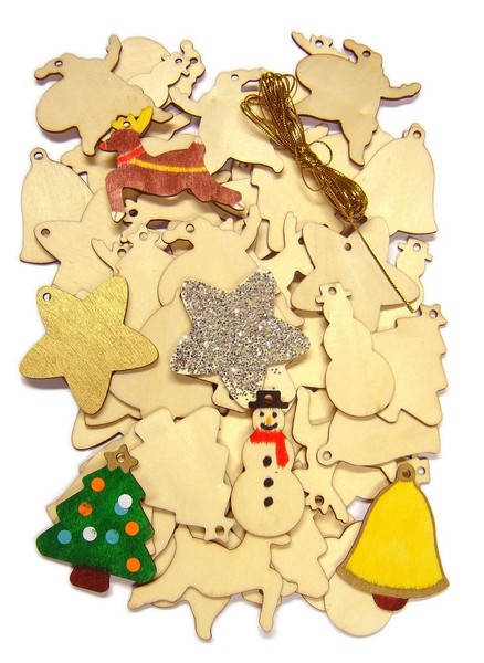 Holz Weihnachtsbaum AnhäNger Zum Bemalen, Beige, 50 Blanko Formen-image