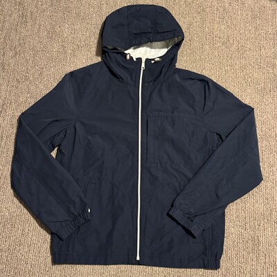 J Crew Womens M Rain Jacket Full Zip Hooded Windbreaker Navy Blue