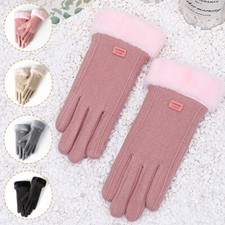 Women Winter Cycling Gloves Plush Mittens Outdoor Sports Warm Suede Windproof