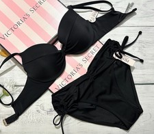 Victoria's Secret Twist Removable Push-Up Swim Bikini Bottom Set Black 32B