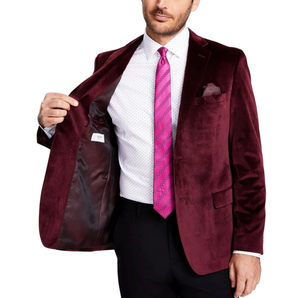 Abrigo deportivo Blazer Traje Clásico Calce Ajustado Terciopelo Borgoña Alfani Para Hombre Talla 38L Foto 3 de 4