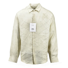 ZARA Camicia Uomo Beige Chiaro 100% Lino Manica Lunga Prezzo di listino 69,99€