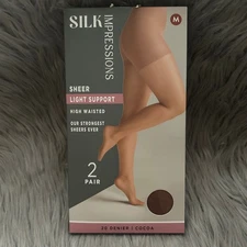 Silk Impressions Light Support Sheer Tights Women Size Medium Cocoa High Waisted
